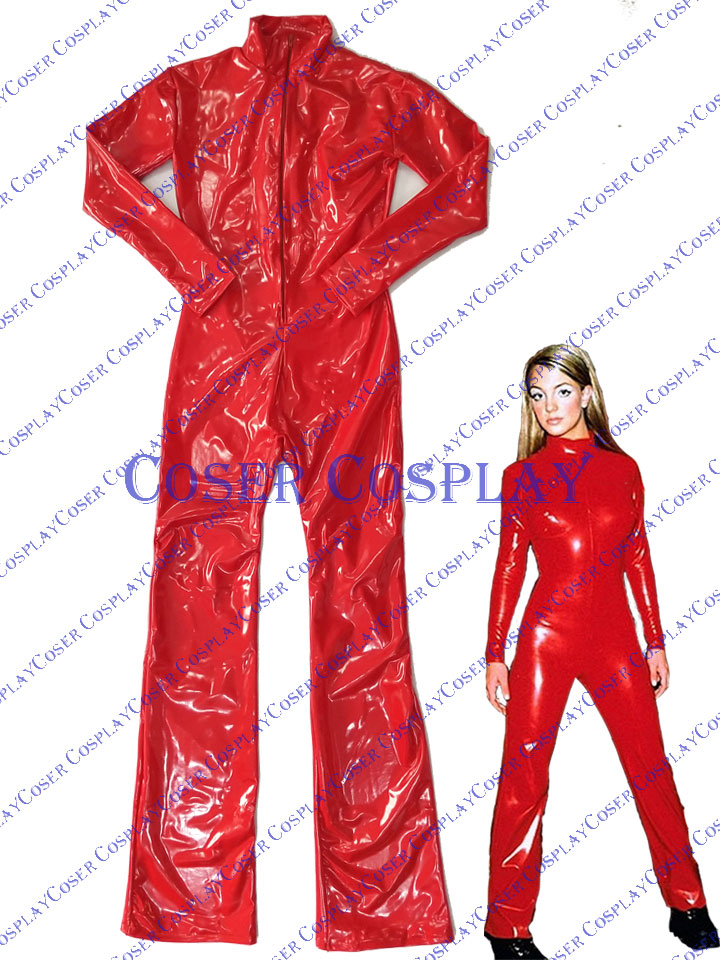 2019 Britney Spears PVC Catsuit Red Sexy Party 0527