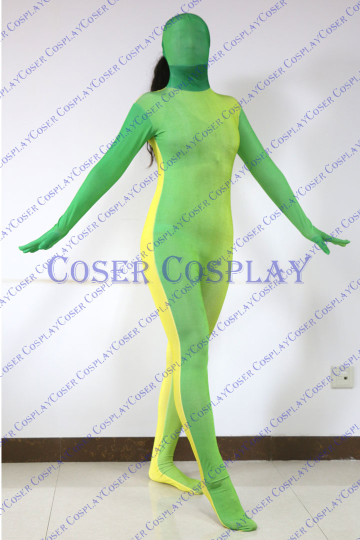 2019 Split Zentai Sexy Halloween Costumes Green Yellow 0305