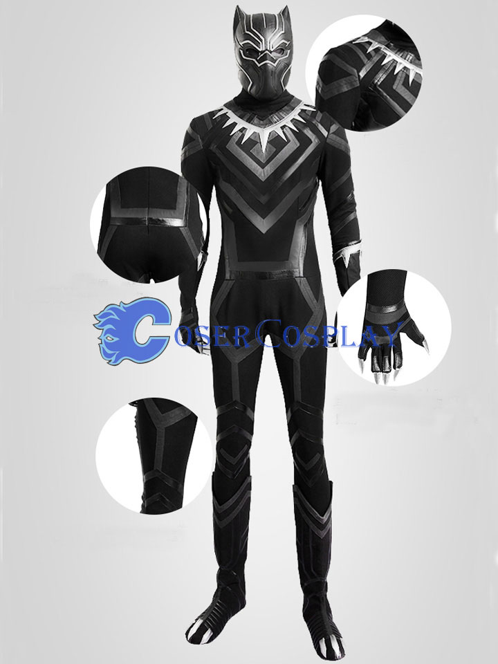 Captain America Civil War Black Panther T'Challa Cosplay Costume with Boots