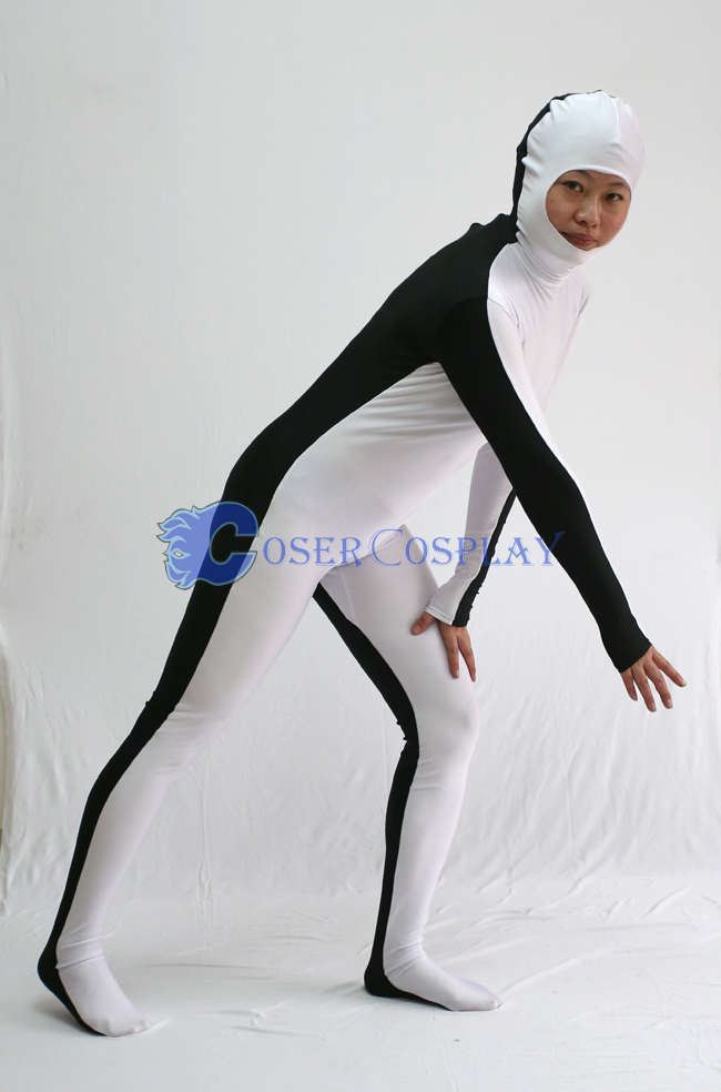White And Black Open Face Zentai Suit